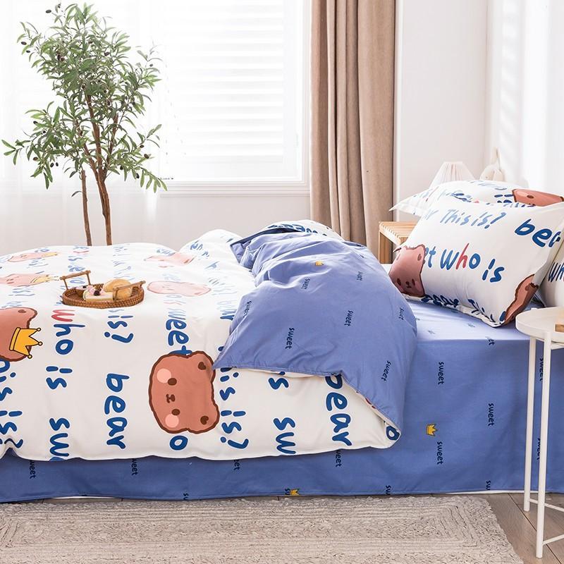 Bộ Chăn Ga Gối Cotton Poly Gấu Vương Miện