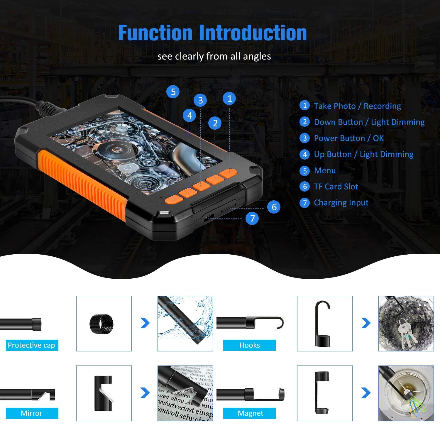 Industrial Endoscope Camera 1080P 4.3 " IPS Single Dual Lens Pipe Car Inspection Camera IP68 Waterproof 8 LEDs For Sewer Engine