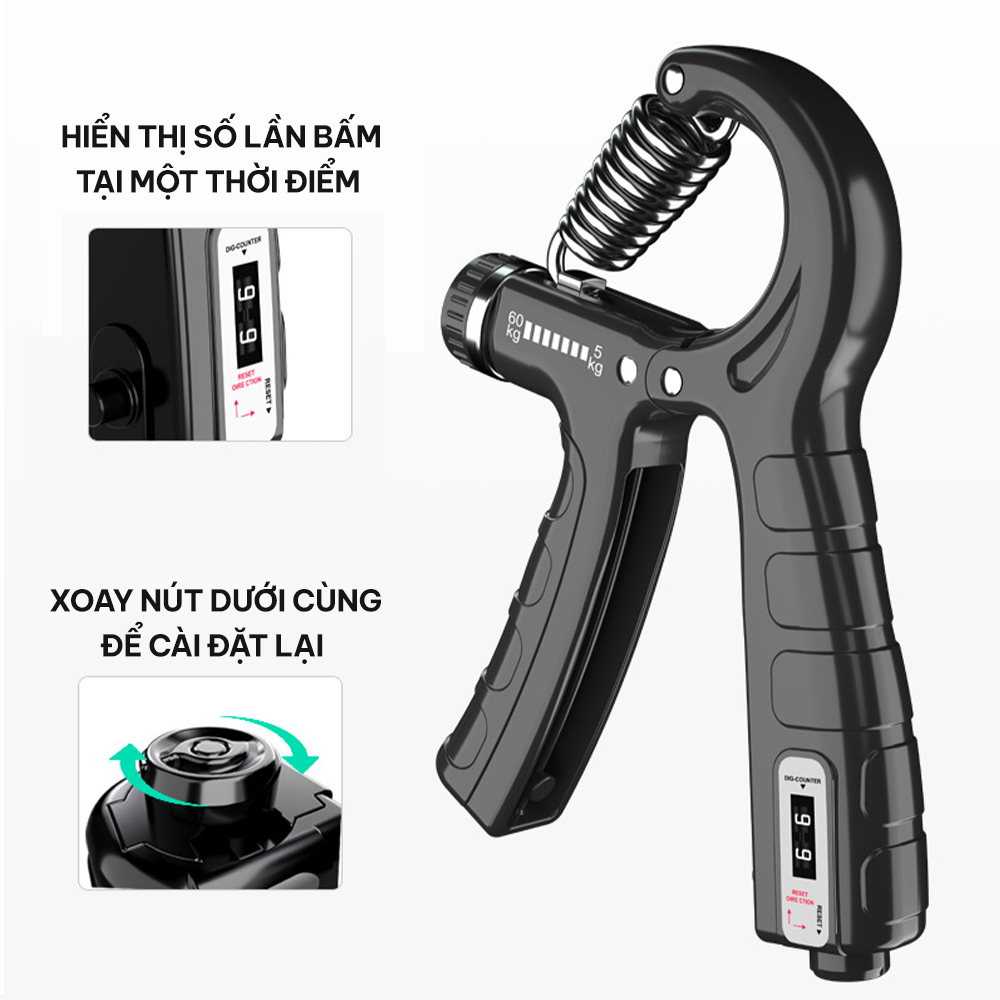 Kìm bóp tay, kìm tập tay chữ A có đếm số tự động GoodFit GF02E kìm tập cơ tay điều chỉnh lực từ 5-60kg