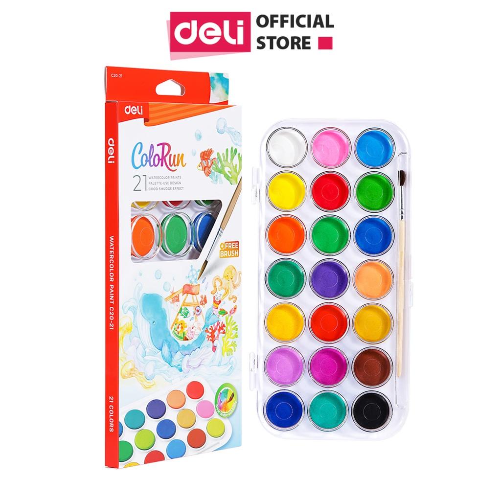 Màu Nước Dạng Nén Deli 8 12 21 Màu Phiên Bản Mới Water Color Kèm Cọ Vẽ Chuyên Nghiệp