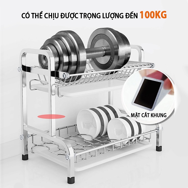 Kệ Úp Chén Bát Đĩa INOX 304 Kèm Khay Hứng Nước Giá Khô Ráo Trên Bàn Bếp