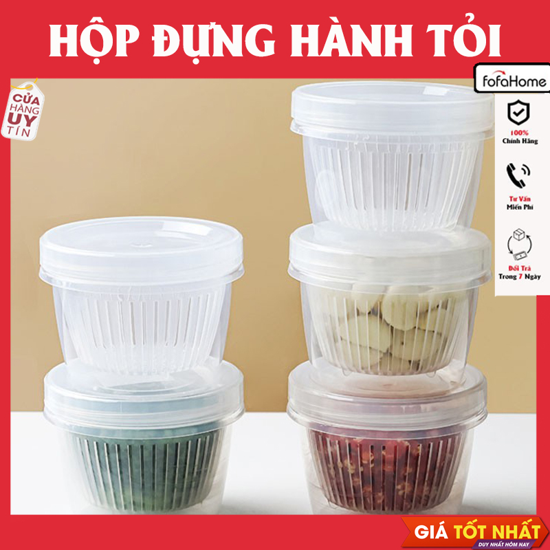 Combo 5 Hộp Đựng Hành Tỏi Gừng Để Tủ Lạnh Tròn Có Lỗ Thoát Nước Và Nắp Kín Tránh Mùi Tiện Lợi