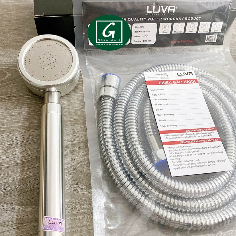 Combo vòi hoa sen Luva VS3 kèm dây sen Luva dài 1.5m, lõi đồng, inox 304, BH 1 năm đổi lỗi 30 ngày