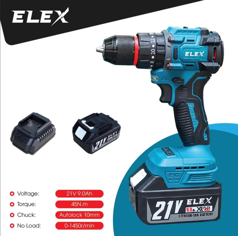 Máy khoan pin ELEX 21 xanh 3 chức năng có búa - Lõi Đồng Có Búa Khoan tường - Bắt Vít Tiện Lợi - Pin Chuẩn 10 Cell