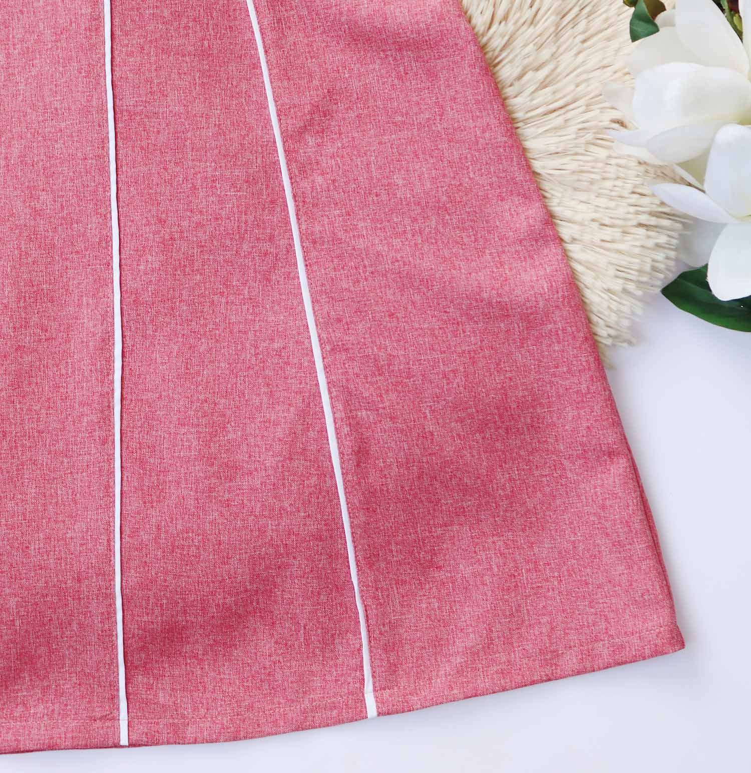 Đầm công sở đỏ hồng đẹp thiết kế thanh lịch dáng chữ a tay ngắn thời trang eo tôn dáng cho nàng nấm lùn