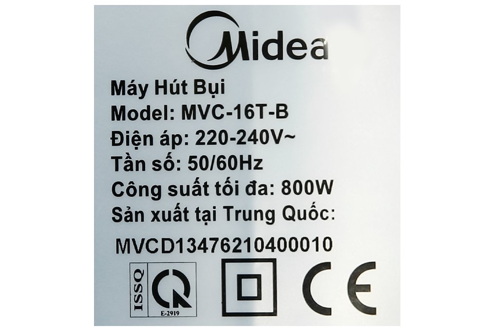 Máy Hút Bụi Cầm Tay Midea MVC-16T-B (Công Suất 800W, Độ ồn: 84 dB, Bộ lọc Hepa H13, Dây Diện 5m)