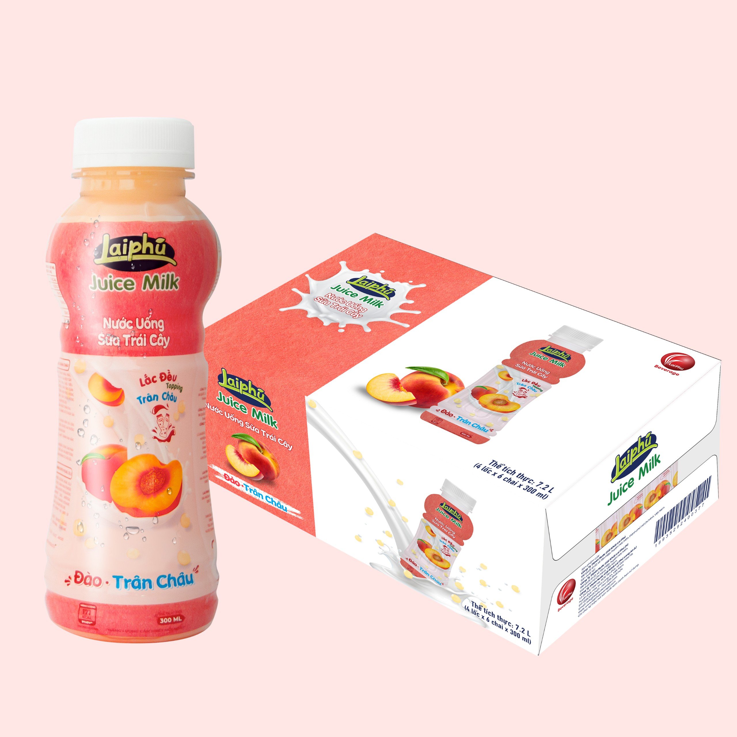 Sữa Trái Cây Đào Trân Châu Lai Phú Chai 300ml - Thùng 24 Chai