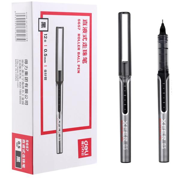 Một hộp bút bi nước khô nhanh Deli - 0.5mm - Bút kí - Ống bút liền mực - Mực Xanh/ Đen/ Đỏ - 1 chiếc - S657