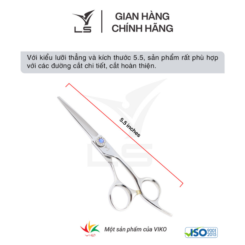 Kéo cắt tóc LS lưỡi thẳng quai offset vênh đỡ ngón cố định FA73/5.5