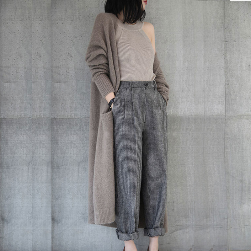 Áo khoác cardigan dáng dài len dệt kim mềm mại dày dặn phong cách Hàn Quốc có 2 bên túi