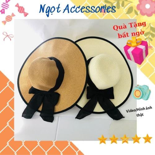 Mũ Cói Rộng Vành Nón Cối Đi Biển Vành Rộng Nữ Thời Trang Ngọt Accessories Đai Nơ Ngọt Ngào Phong Cách Vintage Chống Nắng