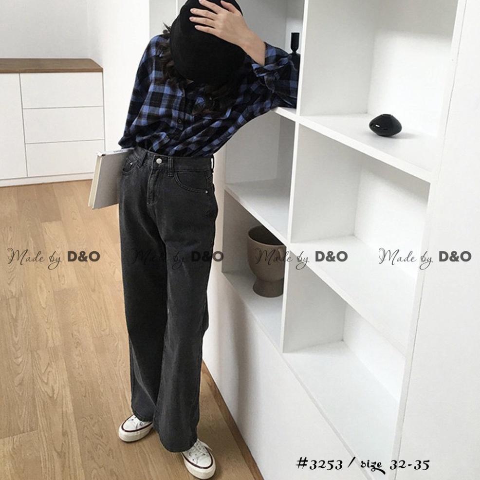 Quần Jeans Ống Rộng QJ002 / Ống Suông Lưng Cao Qua Rốn BigSize - Không Giãn - XÁM TRƠN / XÁM RÁCH 1 GỐI