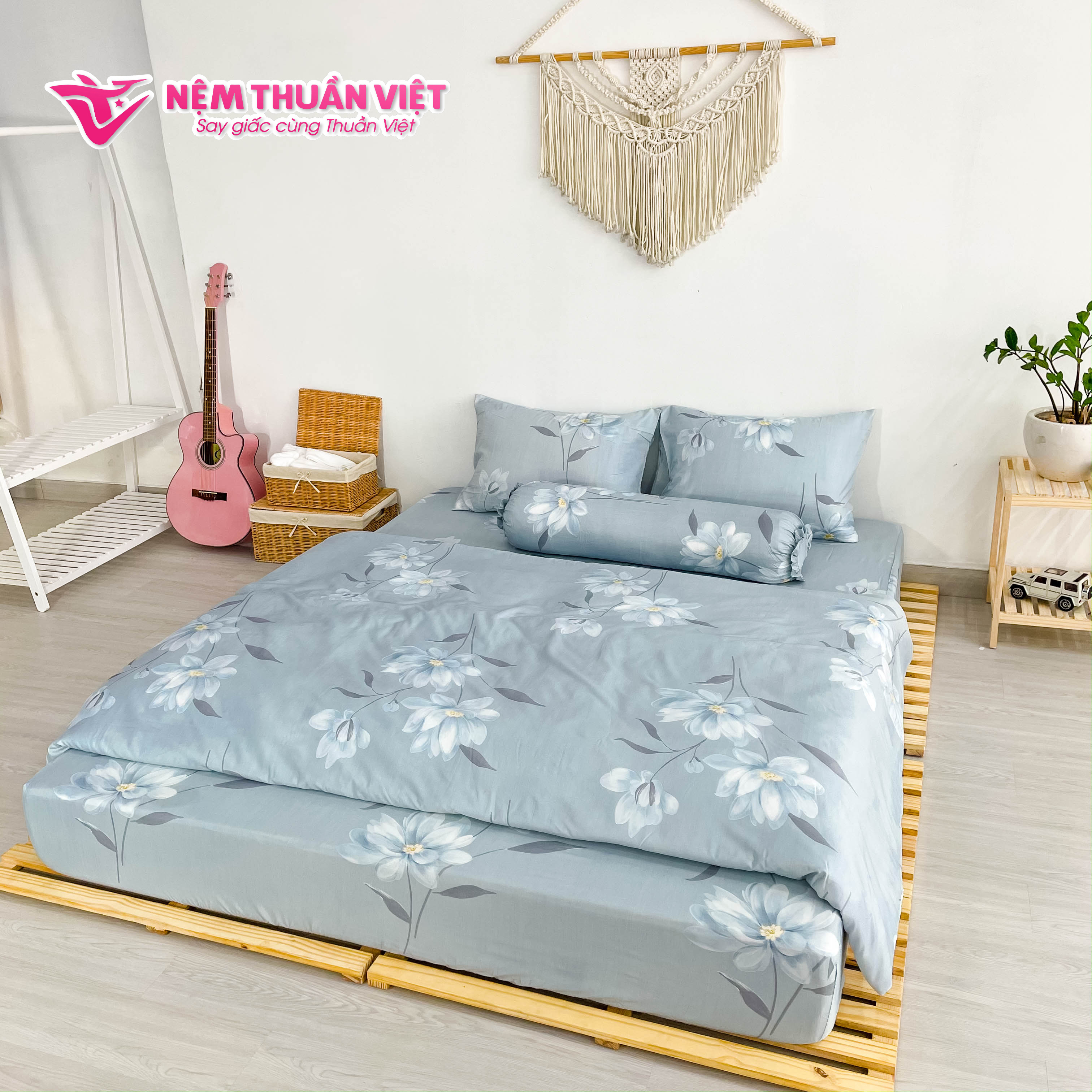 Bộ Ga 4 Món Tencel Thuần Việt - Bộ sản phẩm gồm 2 vỏ gối nằm, 1 vỏ gối ôm, 1 ga - Mã sản phẩm T14