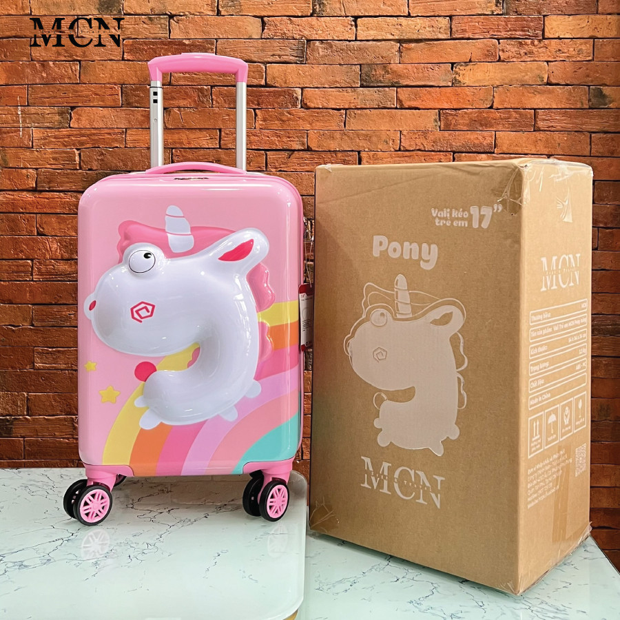 Vali Kéo Du lịch Trẻ Em MCN Beddy Bear 17 inch - họa tiết Kỳ Lân dập nổi 3D chống va đập, bánh xoay 360 - Khóa TSA cố định trên Vali - Bảo hành 5 năm MIỄN PHÍ