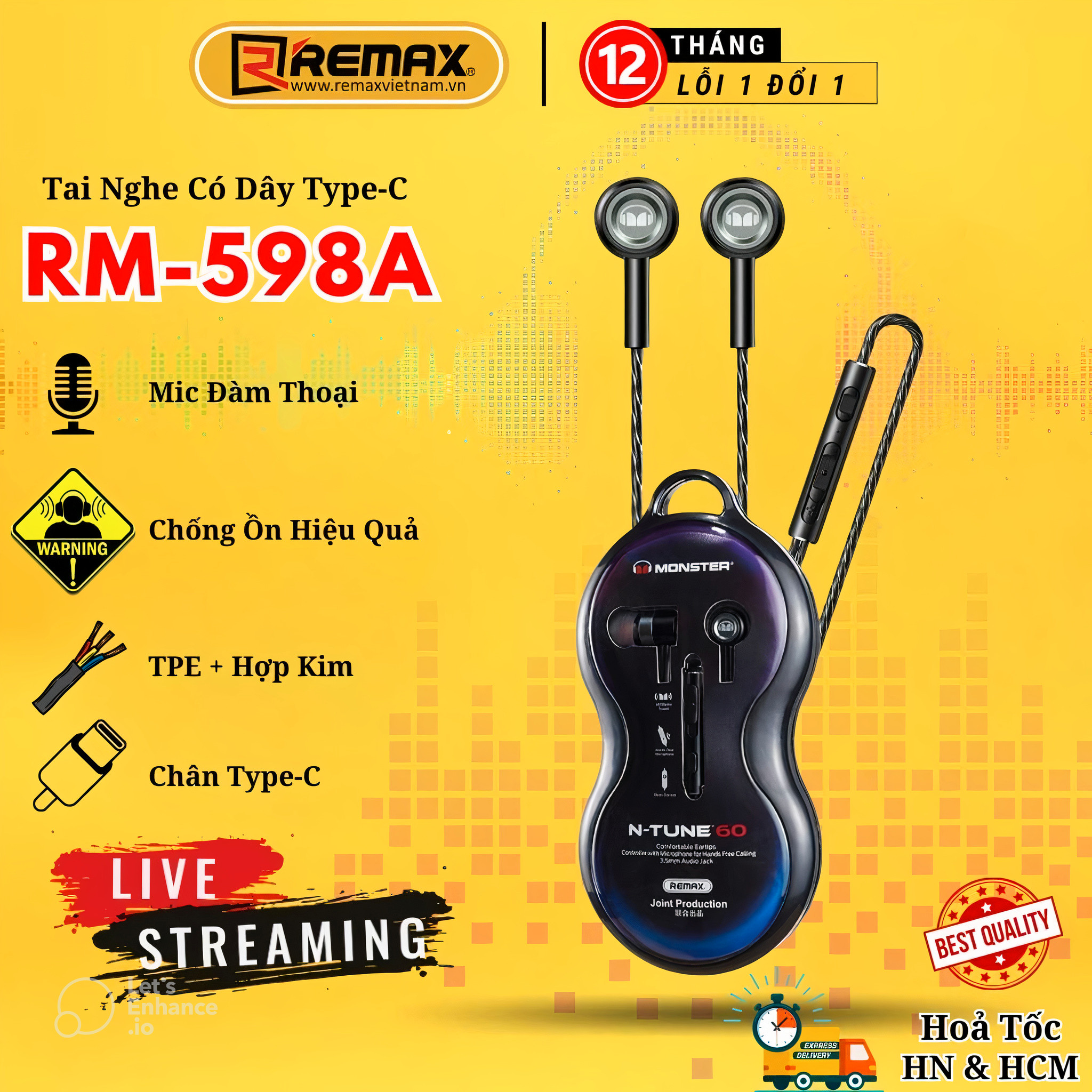 Tai Nghe Bass Mạnh Mẽtai Nghe Gaming Remax Rm - 598 Có Dây Nhét Tai Chơi Game Chống Ồn Có Mic In Ear Cho Điện Thoại - Hàng Chính Hãng Remax - Chân Type C