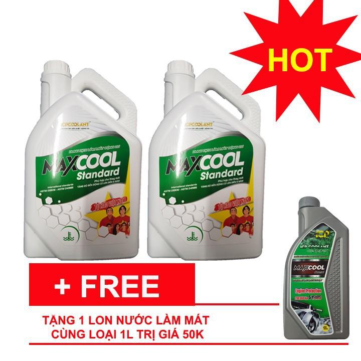 Bộ 2 can nước làm mát xe ô tô màu xanh Maxcool Can 4 Lít + 1 lít