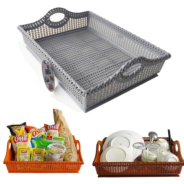Rổ chữ nhật đa năng có quai xách kích thước lớn 41x31x12 cm