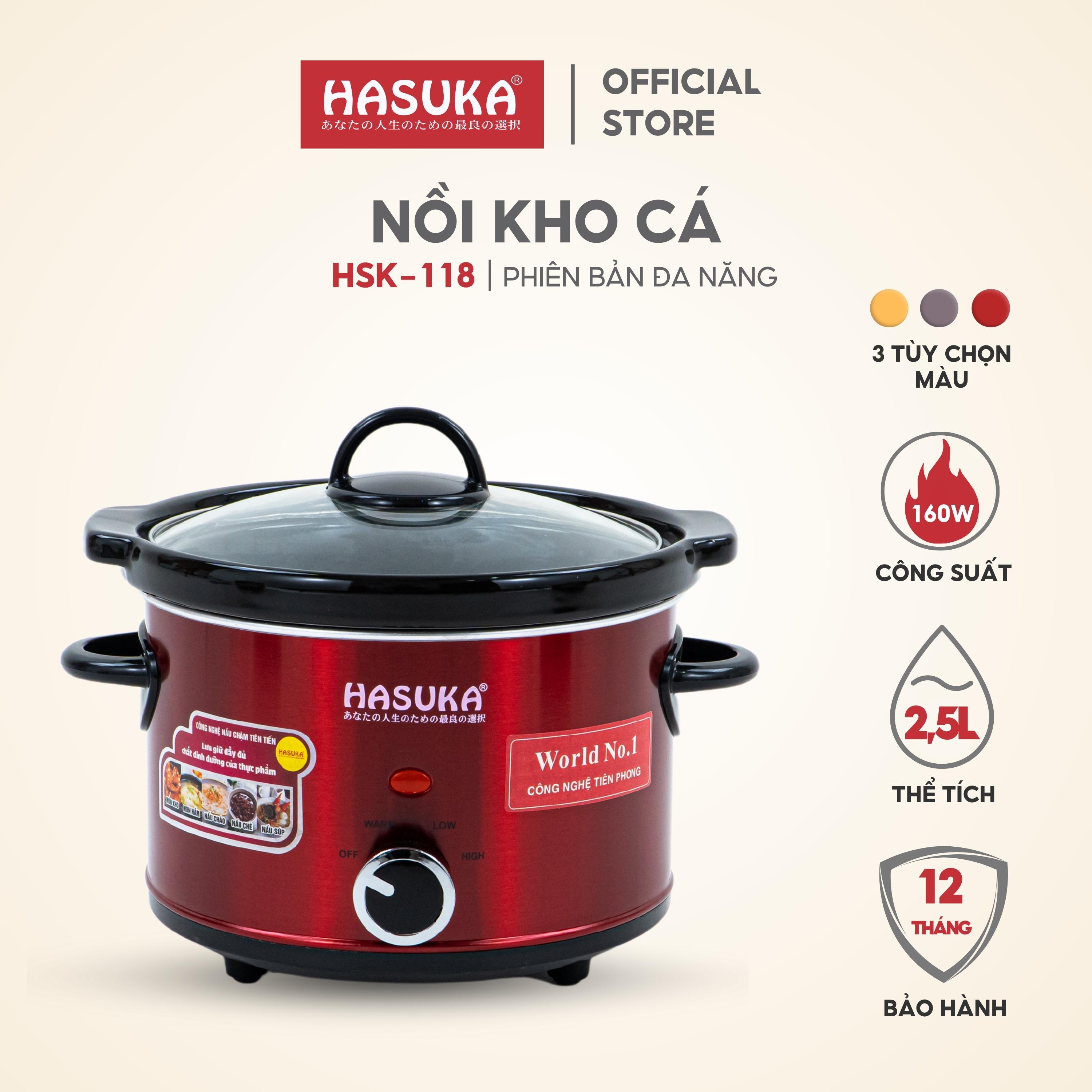 Nồi nấu chậm HASUKA HSK-118 dung tích 2.5L, công suất 160W đa năng với 3 chế độ nấu, lòng nồi được làm từ gốm ceramic - HÀNG CHÍNH HÃNG