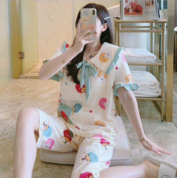 Đồ Bộ Pijama bầu và sau sinh Azuno BN0231 Chất Liệu Cotton Áo Ngắn Quần Lửng Mặc Nhà Mùa Hè