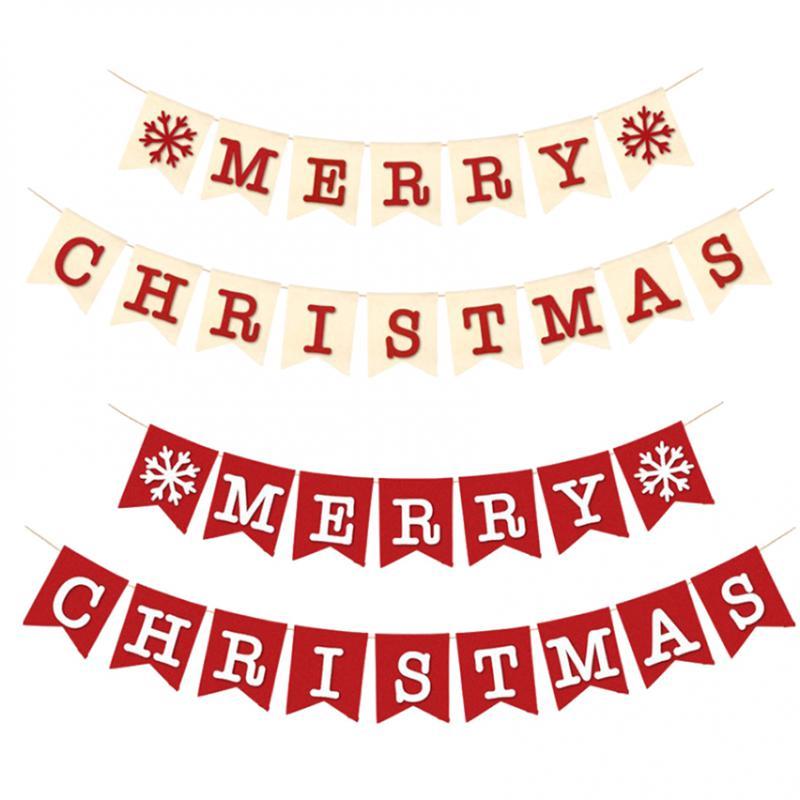 Vintage Burlap Merry Christmas Snowflake Banner Garland Hanging Decor 2m 1