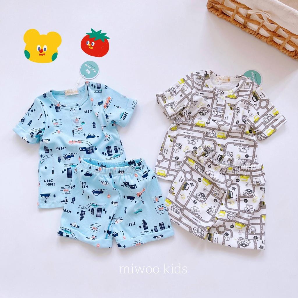 Bộ Short Cotton Bozip Bé Trai Miwoo Kids Vải Mềm Co Giãn Thoải Mái, Thấm Mồ Hôi Tốt In Hình 7-20kg
