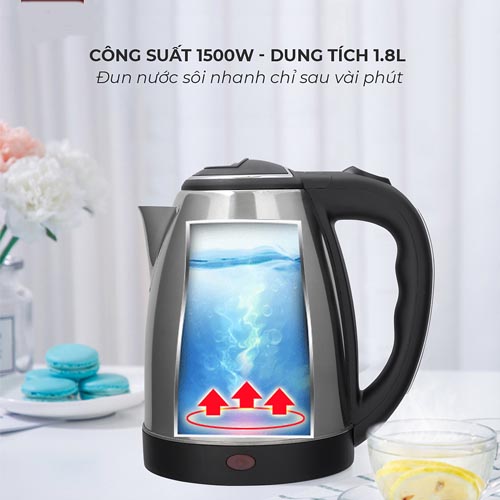 Ấm Đun Nước Siêu Tốc 1.8L Tiện Dụng - Bình INOXInnox + nhựa - Hàng Chính Hãng