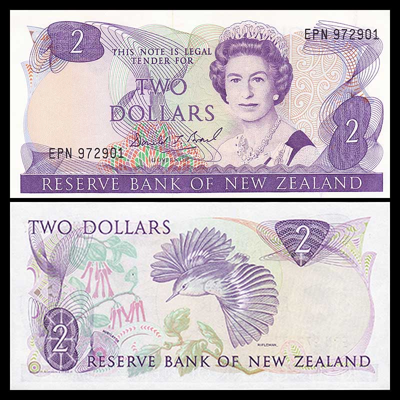 Tiền 2 Dollar New Zealand xưa sưu tầm , tiền nữ hoàng Elizabeth II , Mới 100% UNC - tiền châu Đại Dương