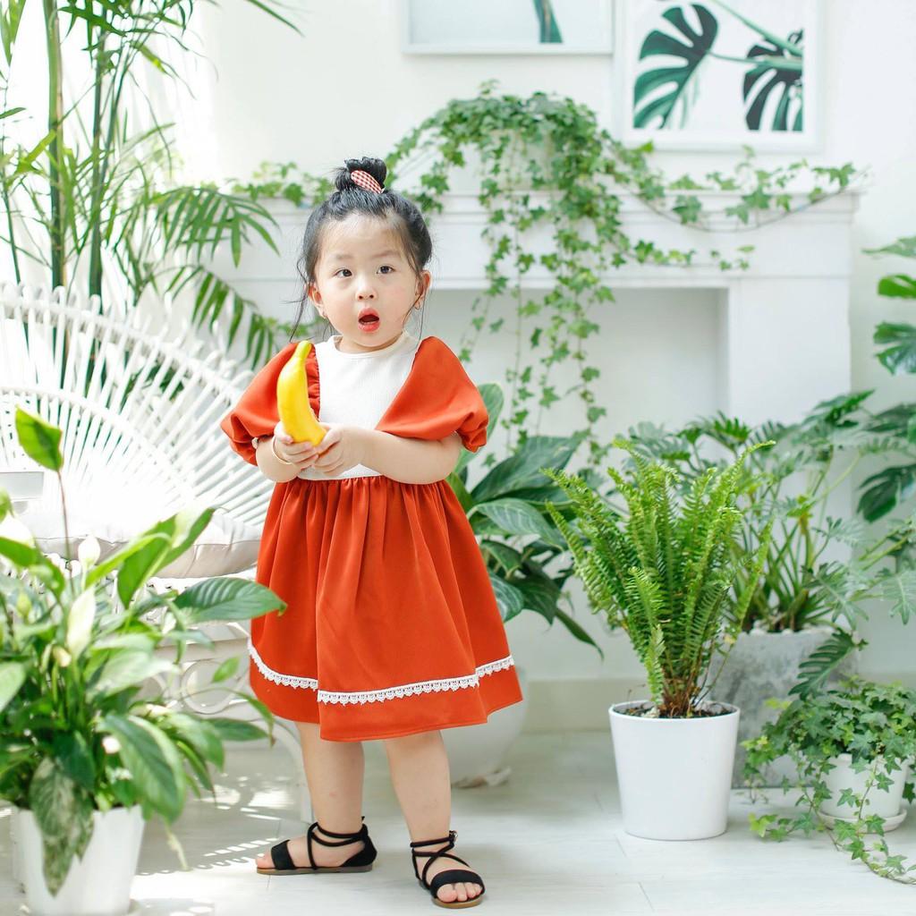 Đầm babydoll nâu cam tay phồng