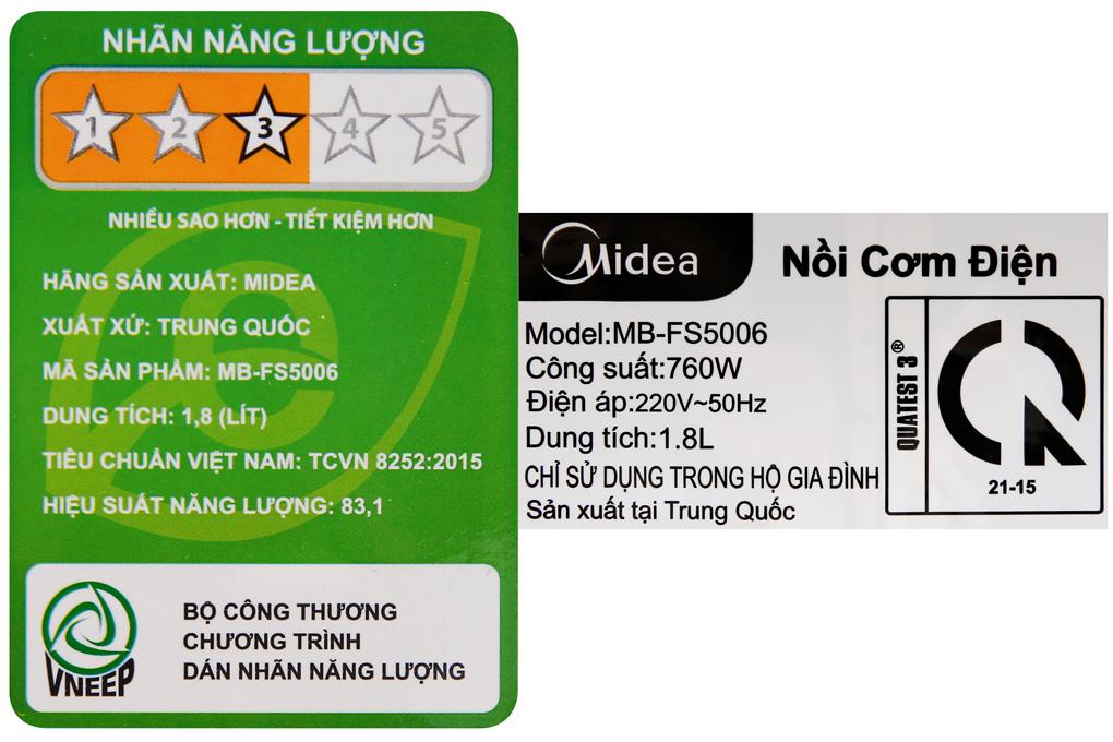 Nồi Cơm Điện Tử Midea MB-FS5006 (1.8 Lít) - Hàng Chính Hãng