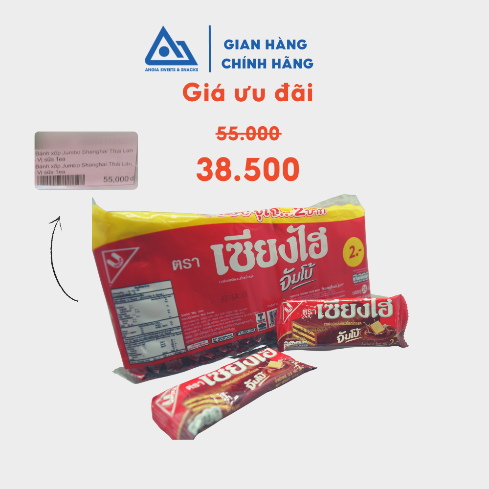 Gói Bánh Xốp phủ kem Sanghai Jumbo ăn vặt vị socola và sữa 450g An Gia Sweets &amp; Snacks