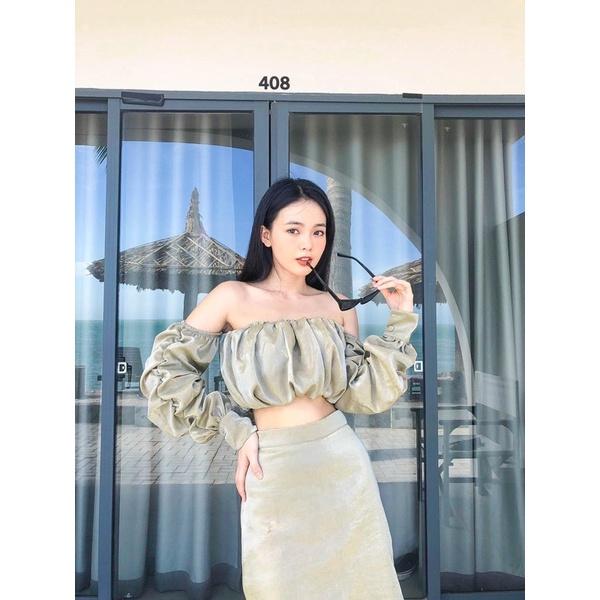 Áo croptop nhún ngực 