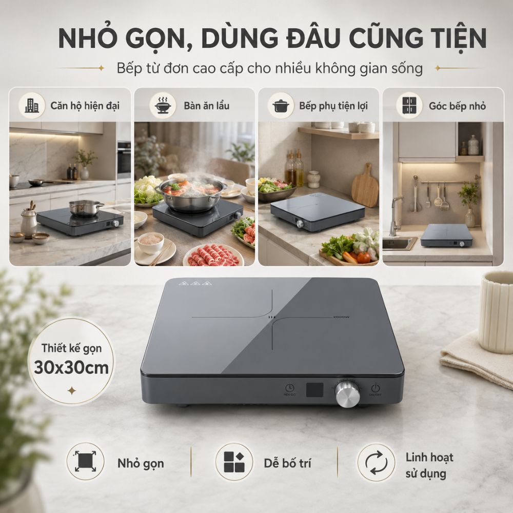 Bếp Từ Đơn Mishio MK448 Công Suất 2000W - Mặt Kính Kanger Hạng A - hàng chính hãng