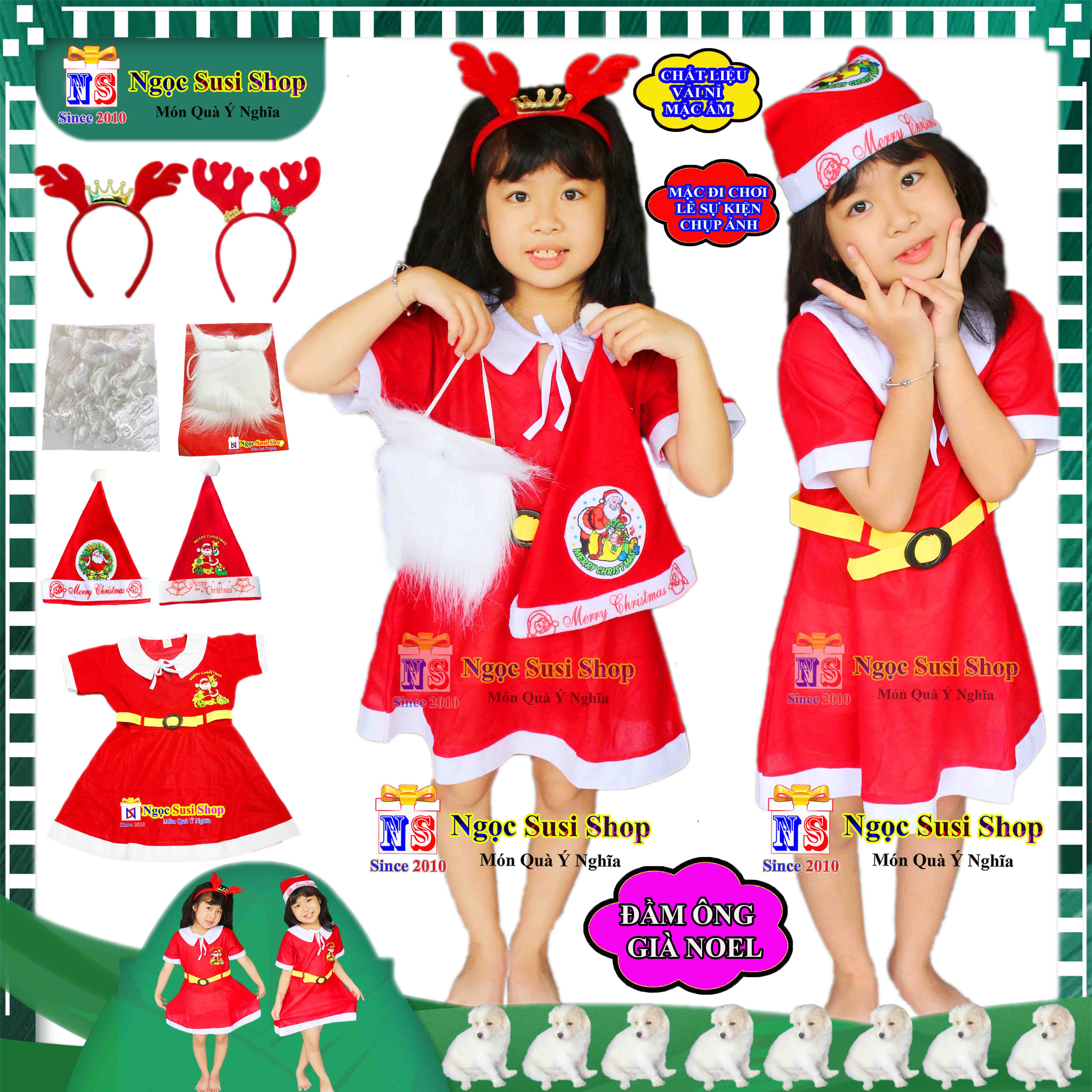 BỘ ĐẦM NOEL VÁY NOEL CHO BÉ GÁI CHẤT VẢI NỈ TỪ 1 - 10 TUỔI - BỘ ĐỒ ÔNG GIÀ NOEL GIÁNG SINH CHO BÉ GÁI MẶC ĐI CHƠI CHỤP ẢNH