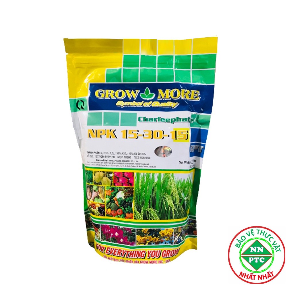 Phân bón Growmore NPK 15-30-15 túi 1kg Dưỡng cây - Xanh lá