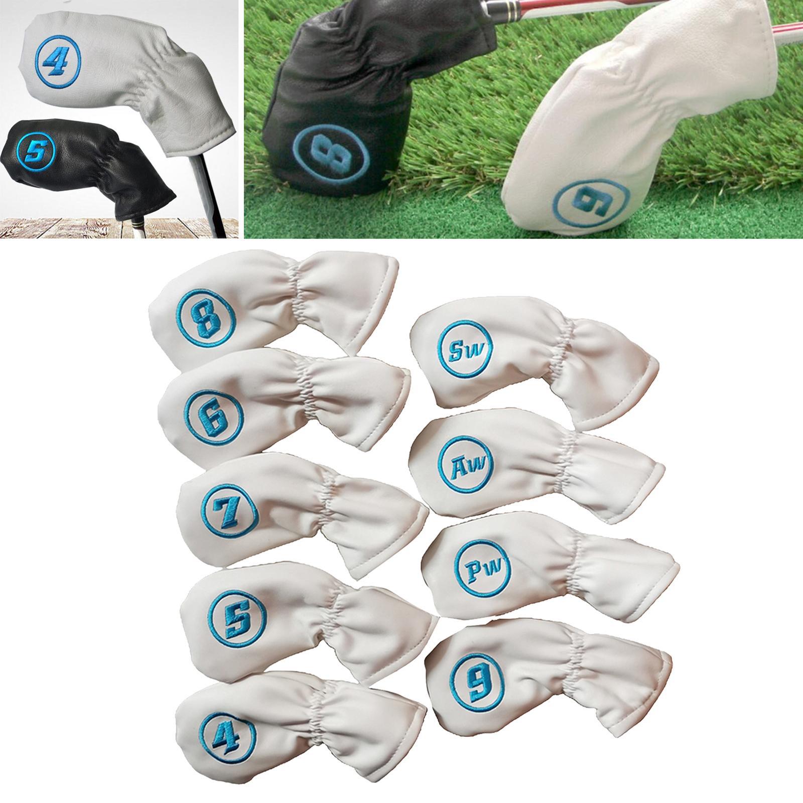 9 Pieces Golf Club Iron Cover Protective Headcover Fits All Brands White