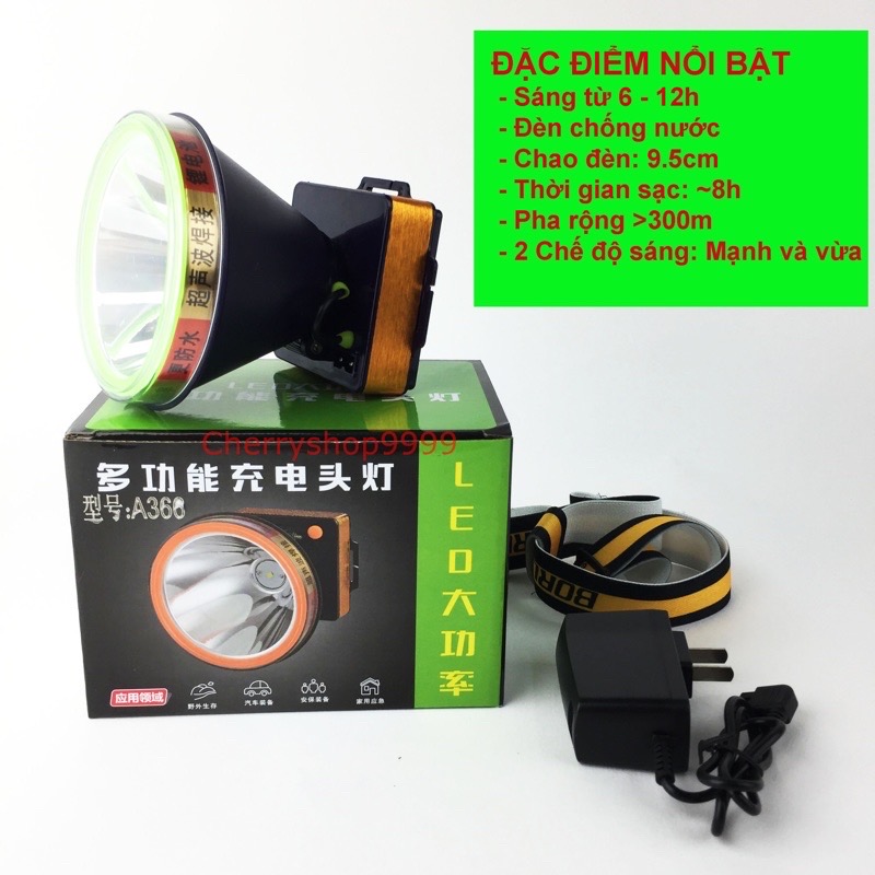 Đèn đeo đầu siêu sáng A366 500w soi ếch, đi rừng