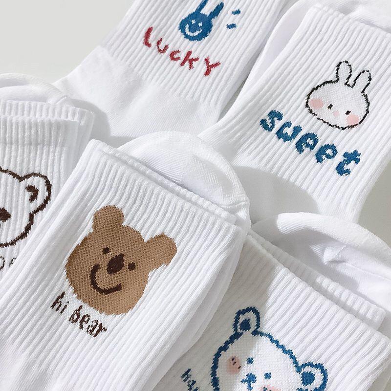 05 đôi Tất vớ hoạt hình Miumiu cổ cao phong cách Hàn Quốc cho nam nữ