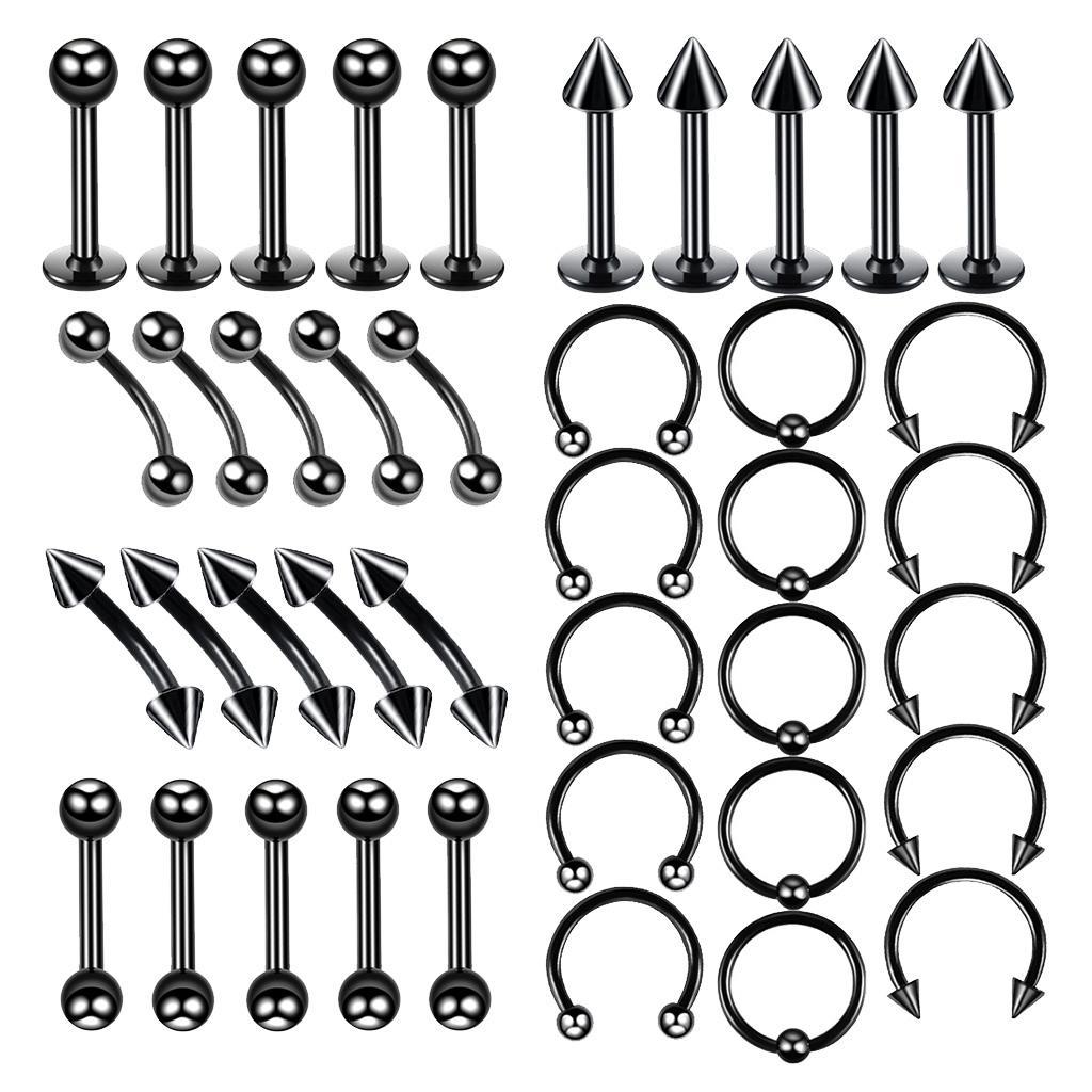 40Pcs Nose Lip Eyebrow Navel Belly Piercings 6mm