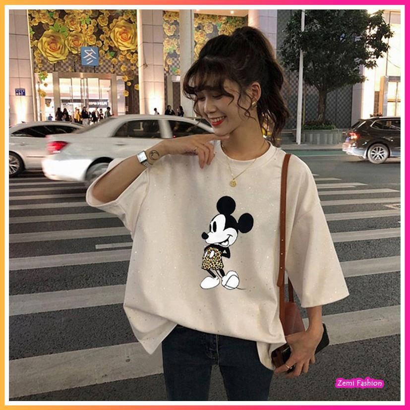 Áo thun tay ngắn nữ Tay Ngắn In Hình Chuột Mickey Ulzzang