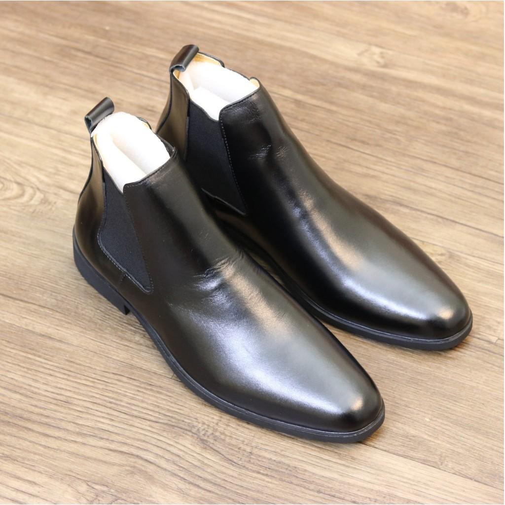 TẶNG LÓT TĂNG CHIỀU CAO - GIÀY CHELSEA BOOT NAM - DA BÒ 100%, ĐẾ CAO SU ĐÚC KHÂU - MÃ B001 ĐEN LÌ