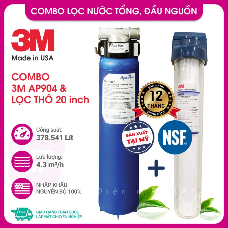 Máy Lọc Nước Tổng 3M PREMIUM AP904 Gấp Đôi Khả Năng Xử Lý Cặn Bẩn, Nước Sạch Sinh Hoạt Chuẩn Mỹ - Nhập Khẩu Mỹ, Hàng Chính Hãng 3M