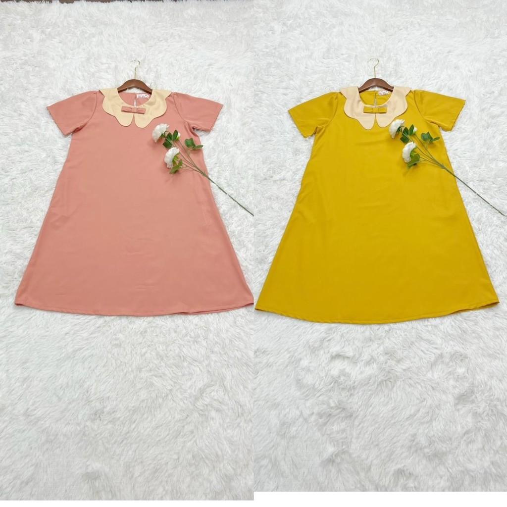Đầm bầu công sở cổ sen phối nơ chất cotton lạnh phom suông gọn dáng thanh lịch - Xanh đậu