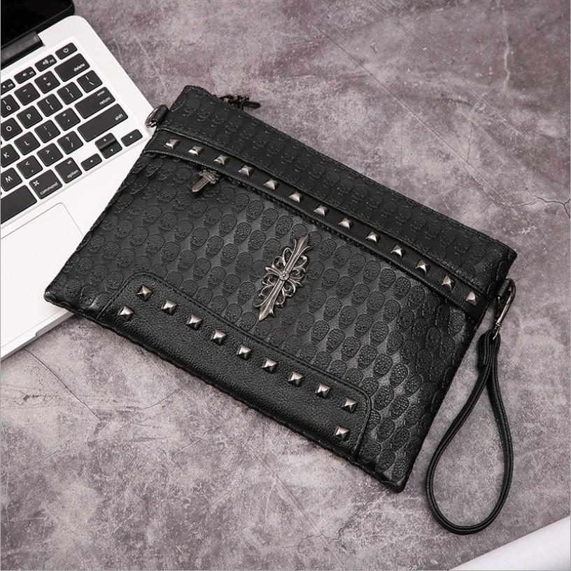 Men's Trend Studded Clutch PU Leather - Black