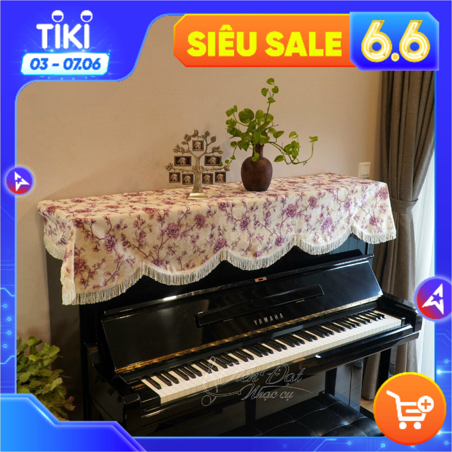 Khăn Phủ Đàn Piano Vải Thô Cao Cấp Thêu Hoa Anh Đào Thanh Lịch, Sang Trọng KU-17