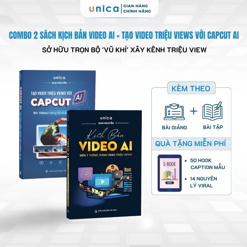 Combo 2 Sách Kịch bản Video AI &amp; Tạo Video triệu views với Capcut AI