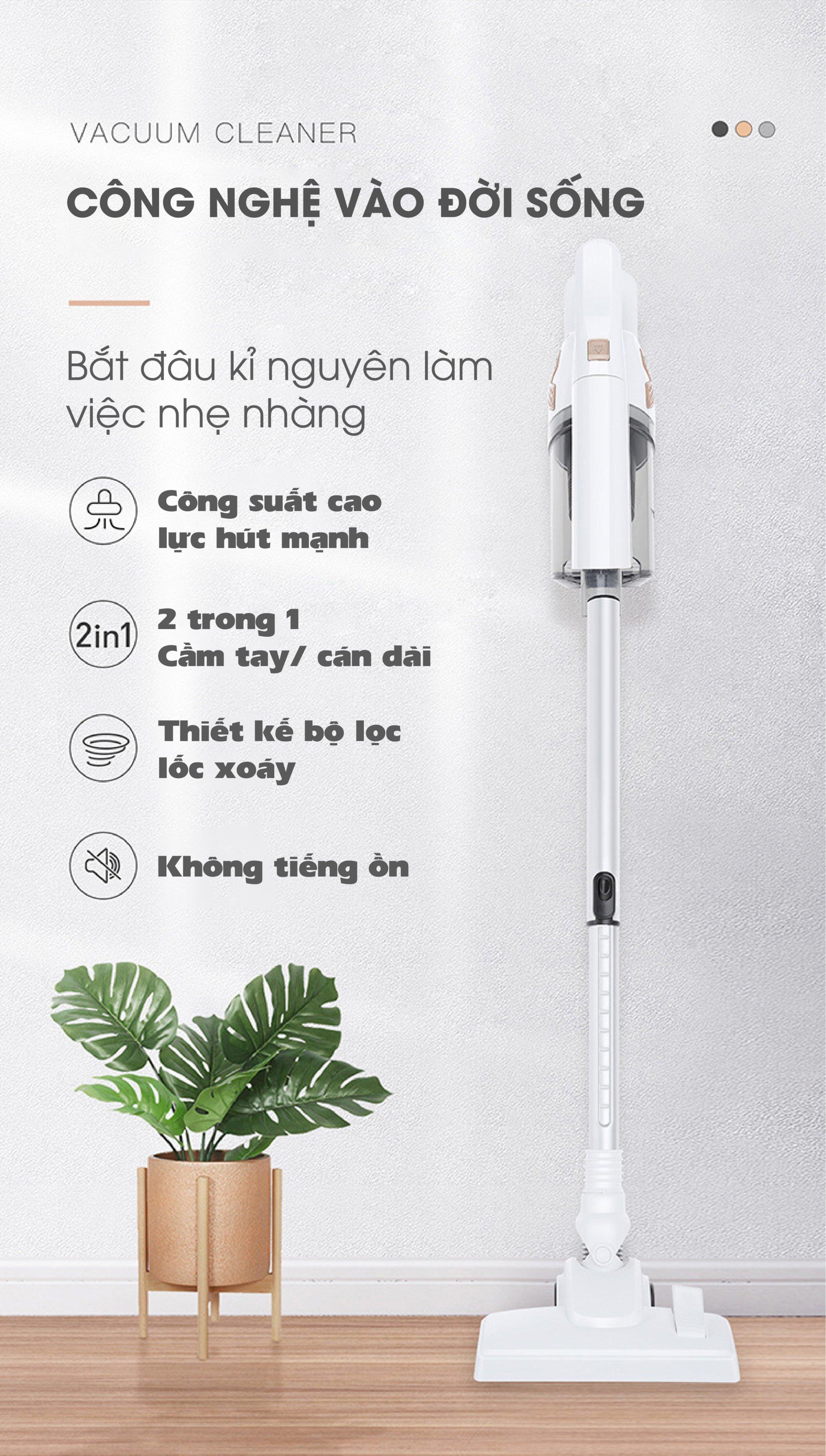 Hút Bụi 3 Đầu Vouller Hiện Đại, Tiện Lợi, Nhẹ Nhàng,Hút Bụi Dễ Sử Dụng,Hút Bụi Gia Đình - Màu Trắng - Hàng Chính Hãng