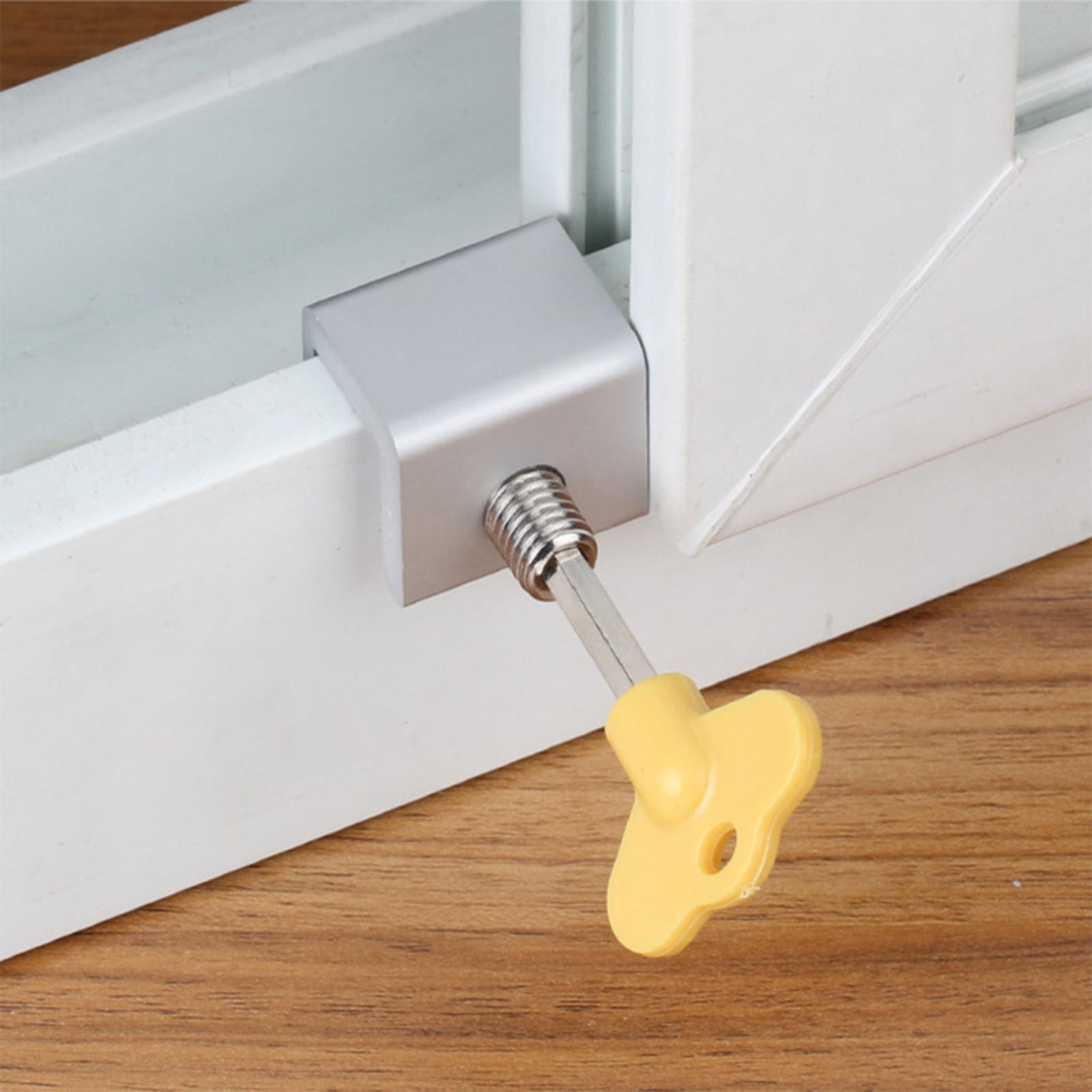 2X Household Window Sliding Lock Security Door Stop Lock Safety Key Lock Silver