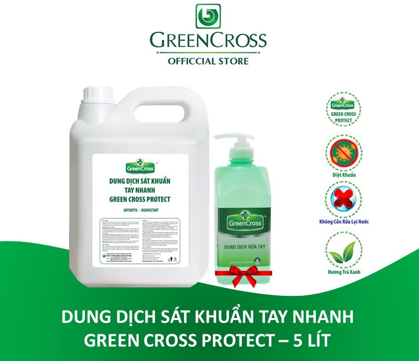 SÁT KHUẨN TAY NHANH GREEN CROSS PROTECT 5L - Tặng thêm 1 chai Green Cross 500ml