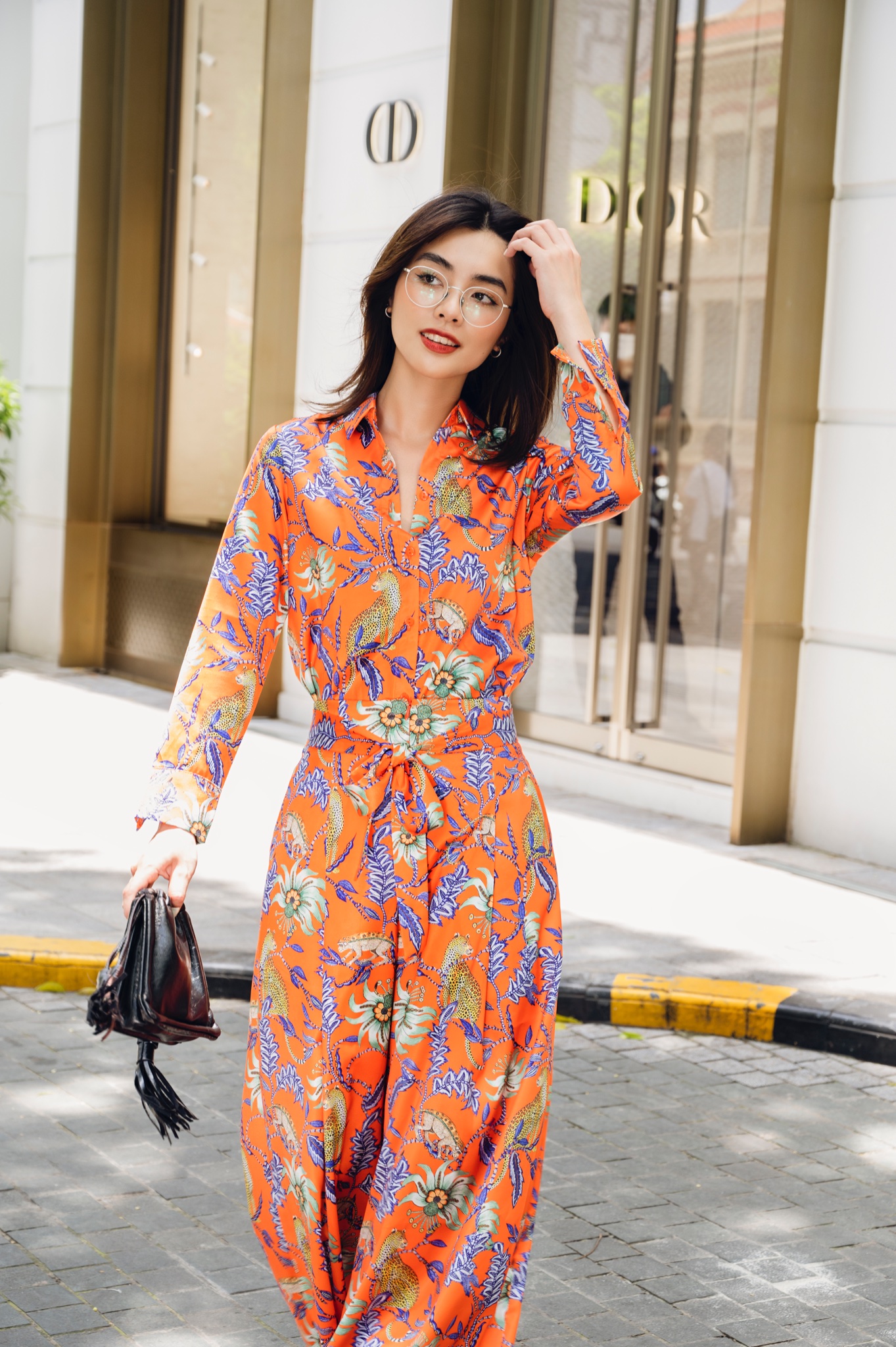 Quần CL buộc nơ lụa báo cam