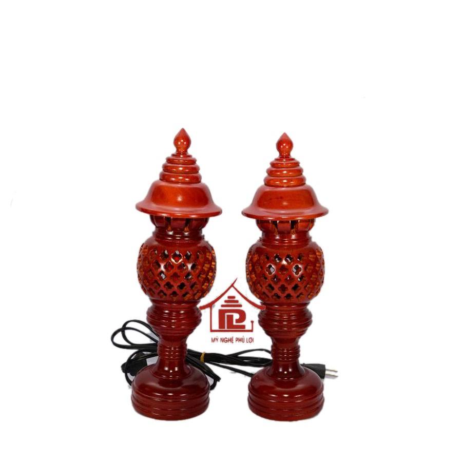 Đèn thờ điện gia tiên gỗ xà cừ cao 36cm